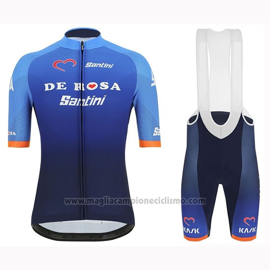 2019 Abbigliamento Ciclismo De Rosa Santini Blu Manica Corta e Salopette